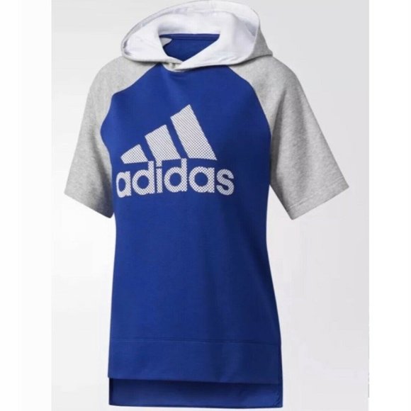 Adidas Short Sleeve Sweatshirt Hoodie Blue/Gray M - Picture 1 of 2